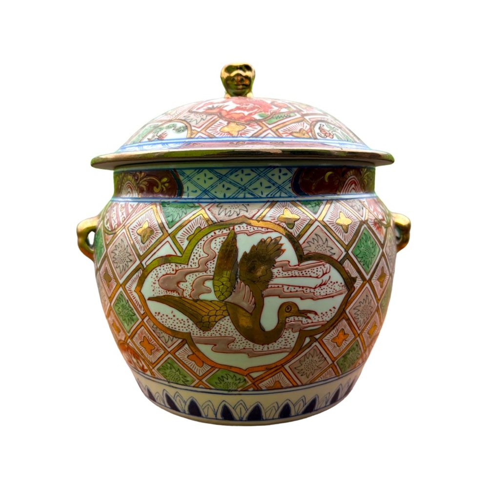 Chinese Turquoise Ground & Gilt Urn with Lid
